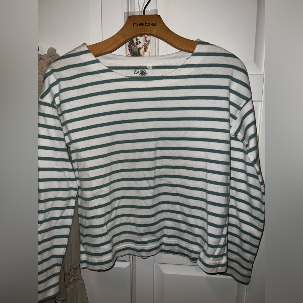 😍2for1 Price Made in France NEW 100% Cotton Green White Striped t shirt $10Gift